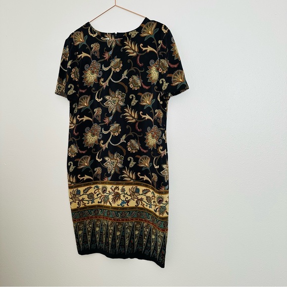 Vintage Liz Claiborne Mini Dress 100% Silk Floral Paisley Printed Brown - Picture 6 of 10